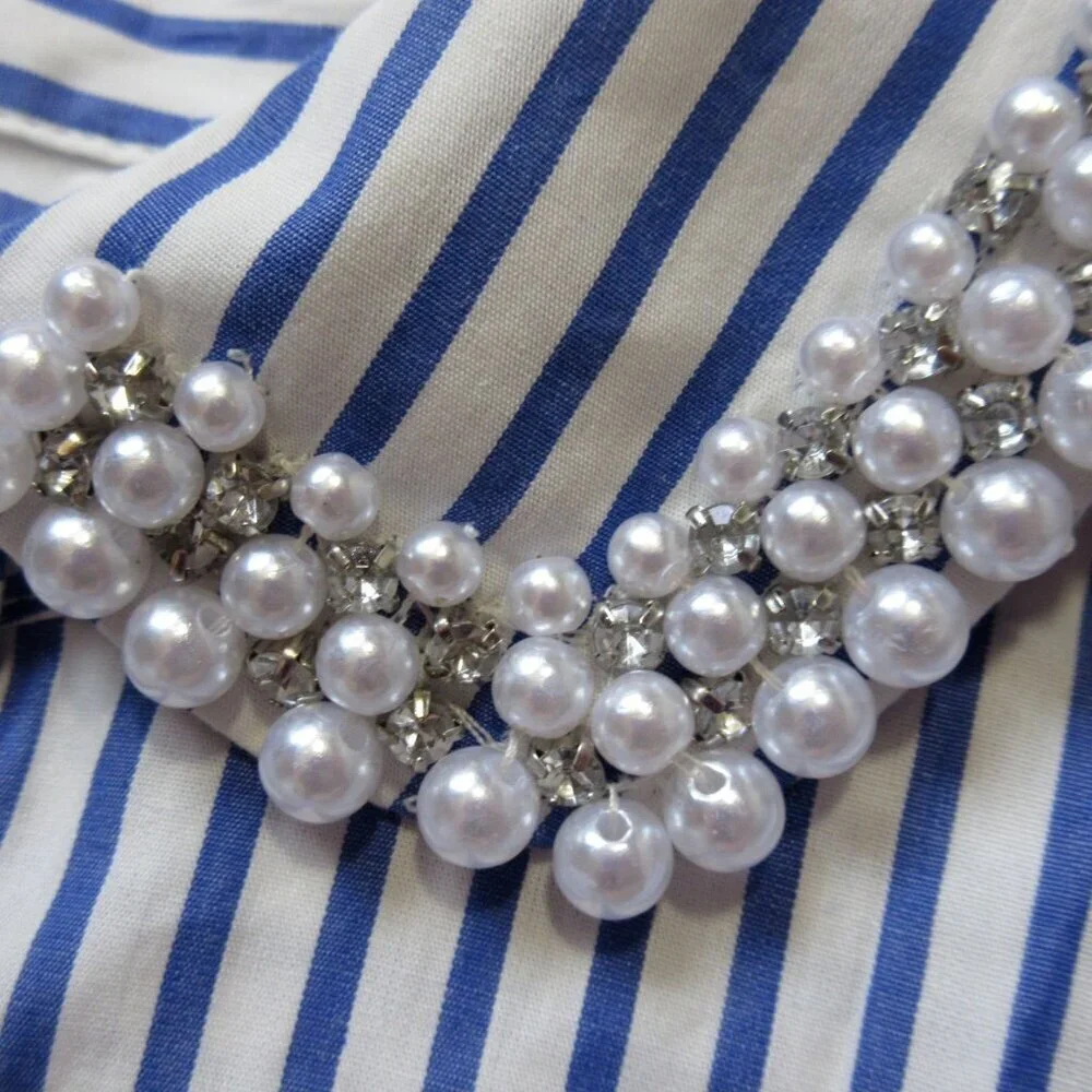 NWT J.Crew Collection Cropped Short-sleeve Shirt in Blue White Stripe Pearl 24